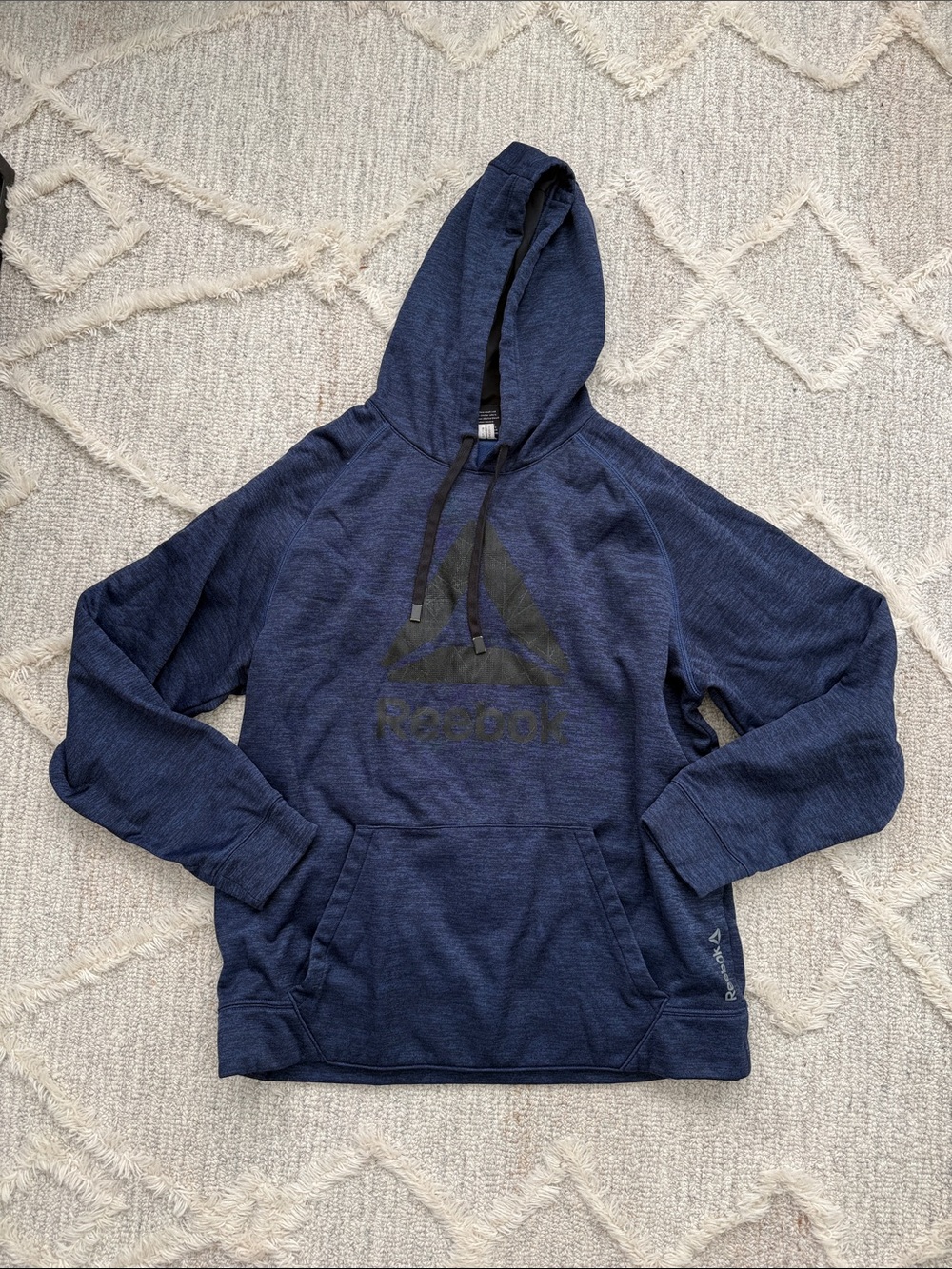 Reebok Men’s Dark Blue Pullover Hoodie with Black Logo